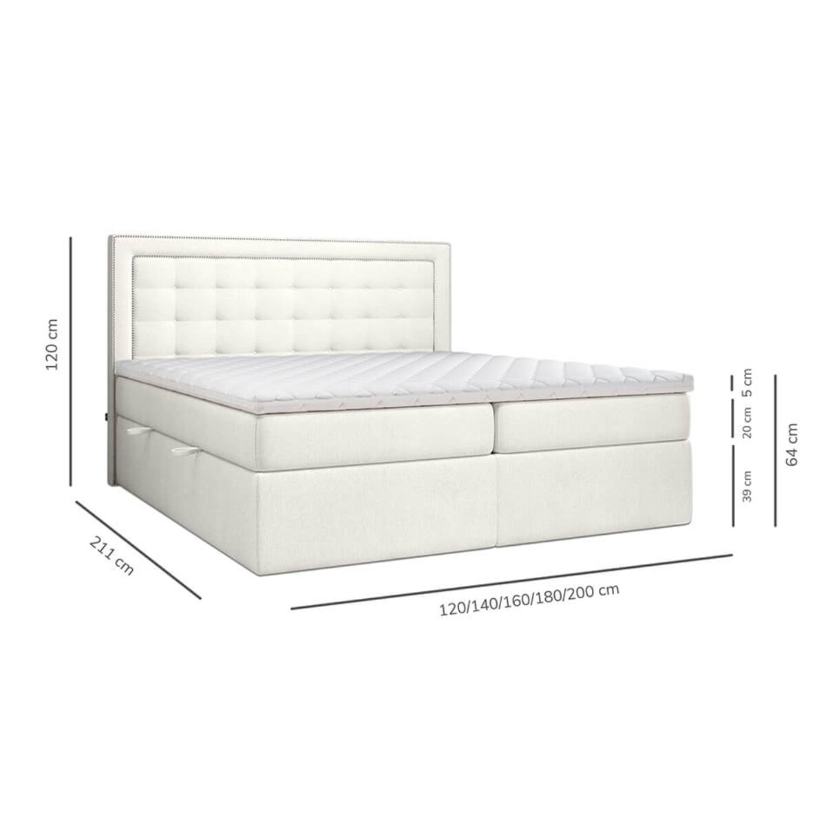 Łóżko kontynentalne EVERLIE 160x200 z pojemnikiem, Kremowy, tkanina Megan 351