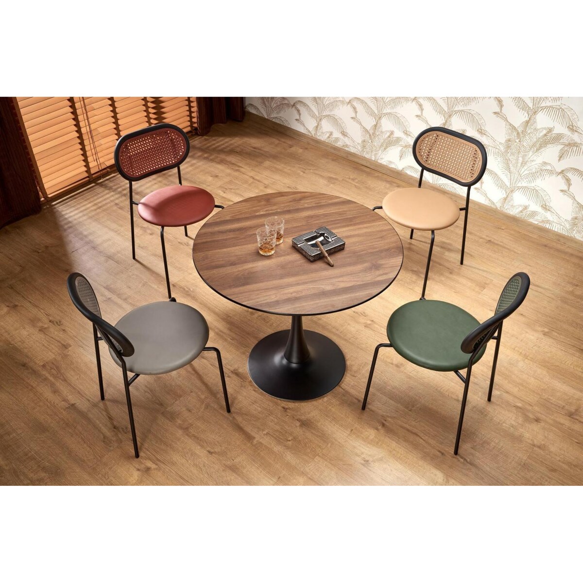 STÓŁ OKRĄGŁY Malta 90 cm ORZECH czarna podstawa dla 3-4 osób