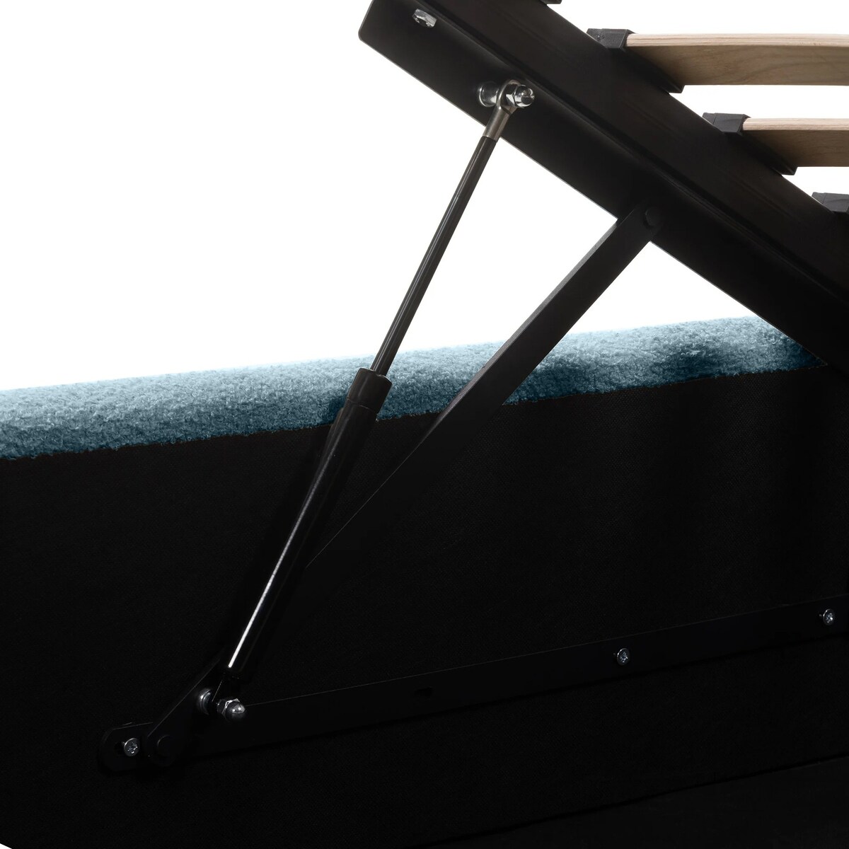 Łóżko 160x200 cm ze stelażem i pojemnikiem bouclé niebieskie