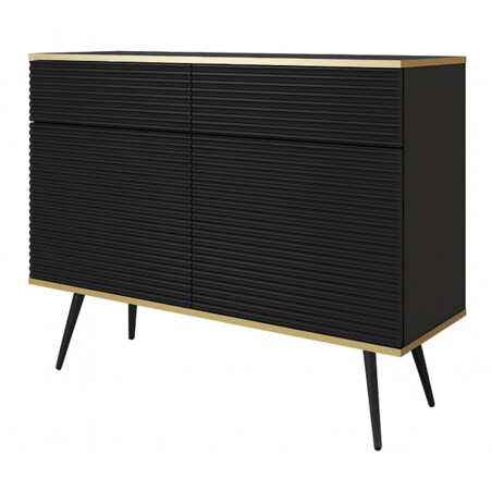 Komoda krótka 107 POLO ryflowana, na wysokich czarnych nóżkach, czarna