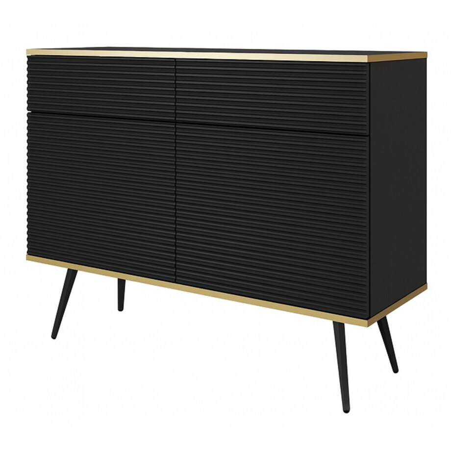 Komoda krótka 107 POLO ryflowana, na wysokich czarnych nóżkach, czarna