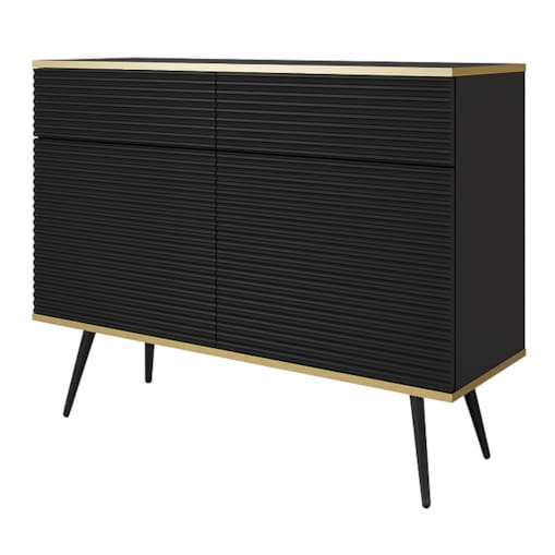 Komoda krótka 107 POLO ryflowana, na wysokich czarnych nóżkach, czarna