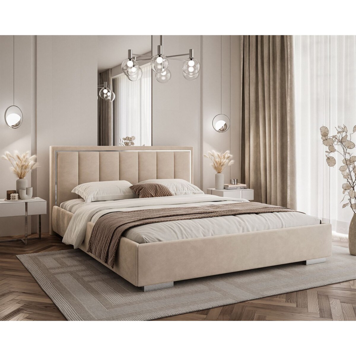 Łóżko tapicerowane AURELIA SILVER, pojemnik, s34, 160x200, Jasmine 22