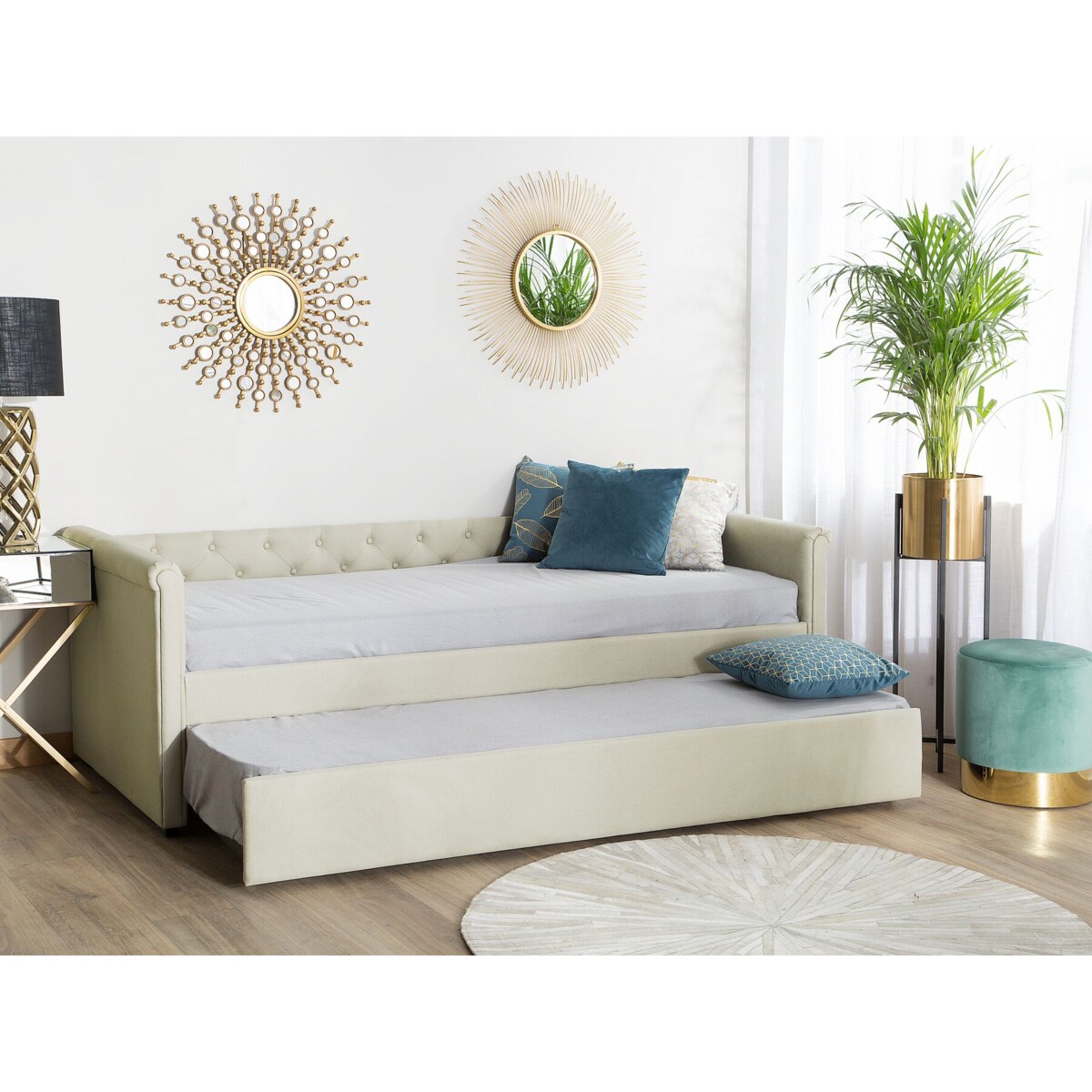 Łóżko wysuwane tapicerowane 80 x 200 cm beżowe LIBOURNE