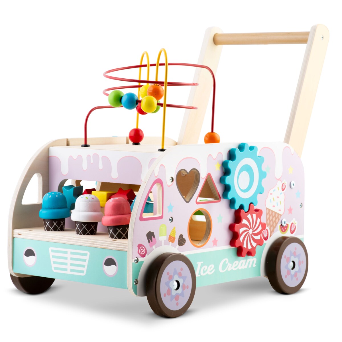 Chodzik pchacz drewniany dla dzieci budka z lodami Ricokids