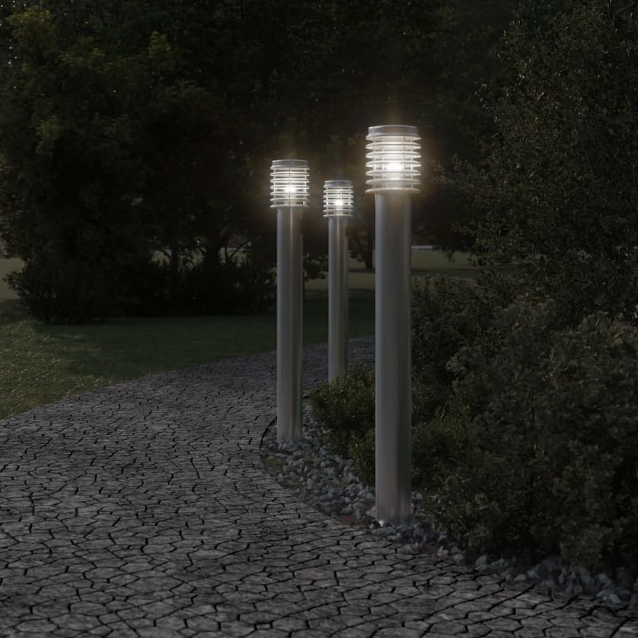 vidaXL Lampa ogrodowa na słupku, srebrna, 100 cm, stal nierdzewna