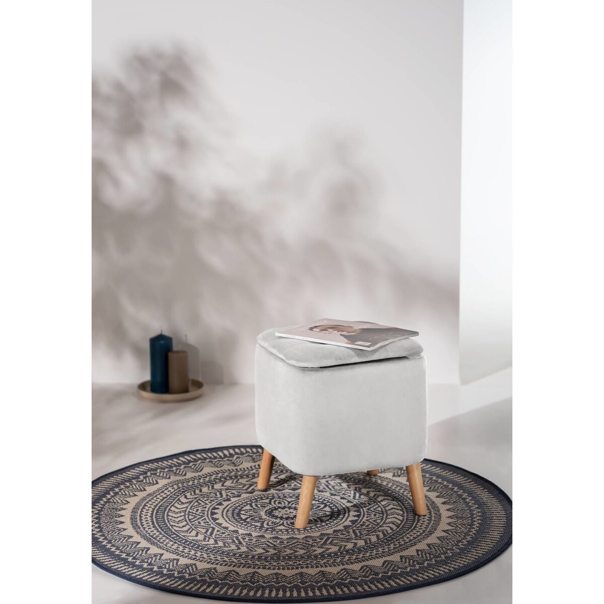 Pufa do salonu EMMA, welurowa, z miejscem do przechowywania, 42, 5 cm, WENKO