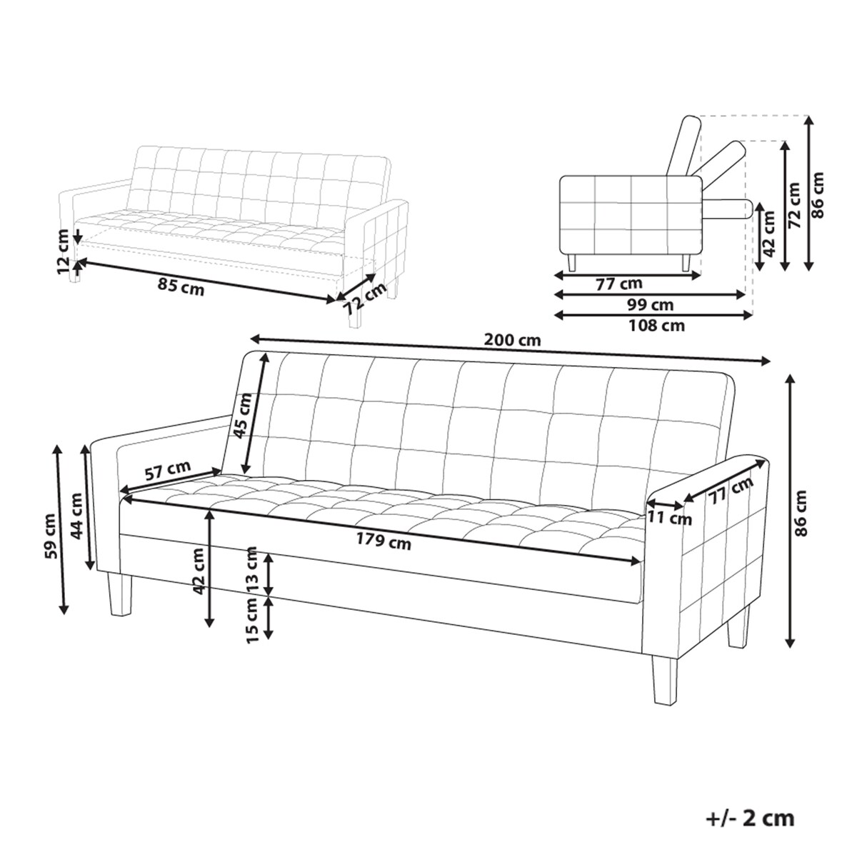 Sofa rozkładana dla 3 osób VEHKOO Jasnoszary