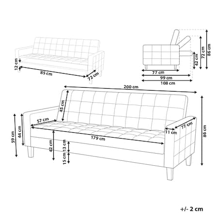 Sofa rozkładana dla 3 osób VEHKOO Jasnoszary