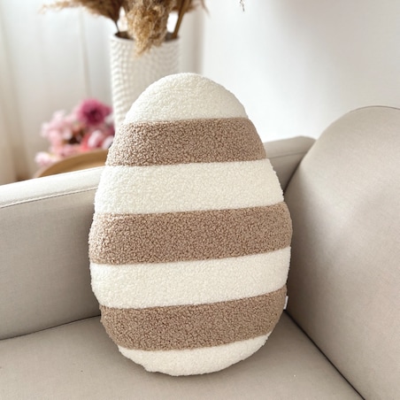 Poduszka Jajko pisanka w paski boucle ecru beżowa