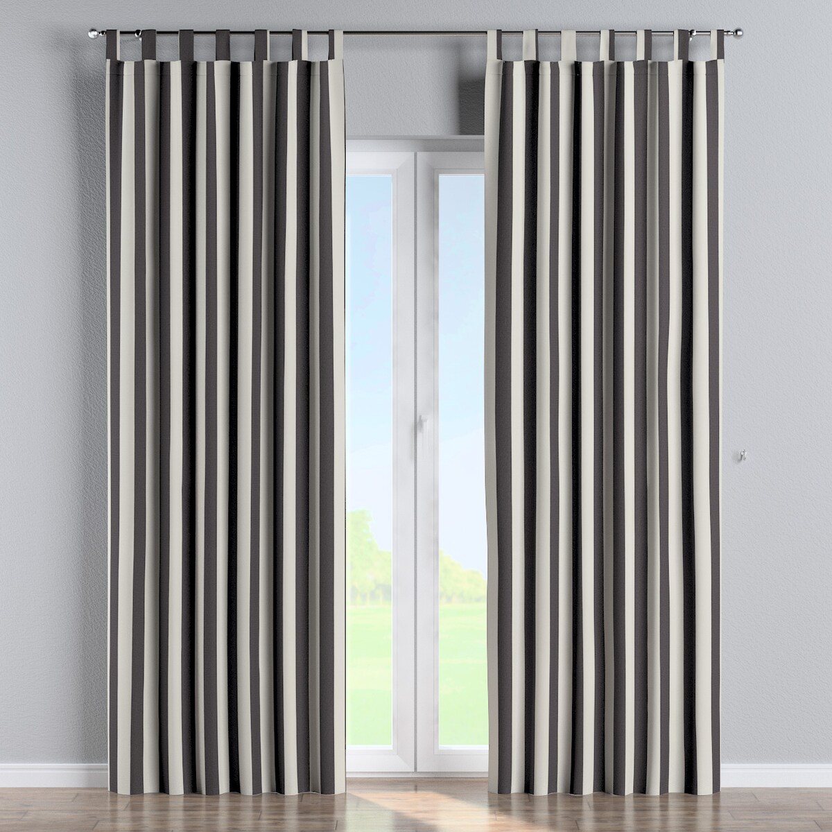 Zasłona na szelkach 1 szt. 130x245 biało-grafitowe pionowe pasy (5,5cm)