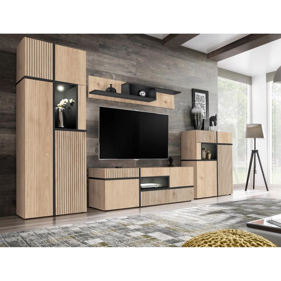 Meblościanka CROSS LED hickory jackson/czarna