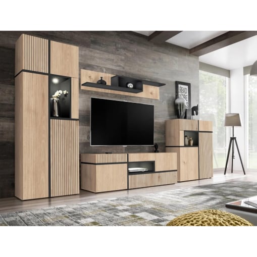 Meblościanka CROSS LED hickory jackson/czarna