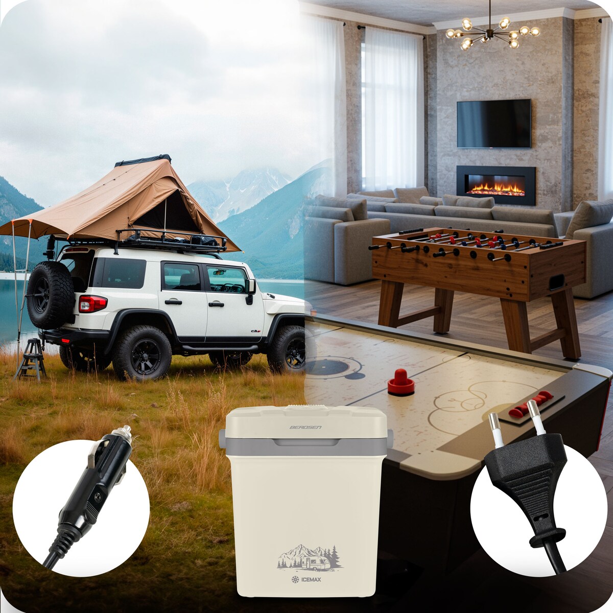 Lodówka turystyczna samochodowa 12V/230V USB funkcja grzania 26l Berdsen