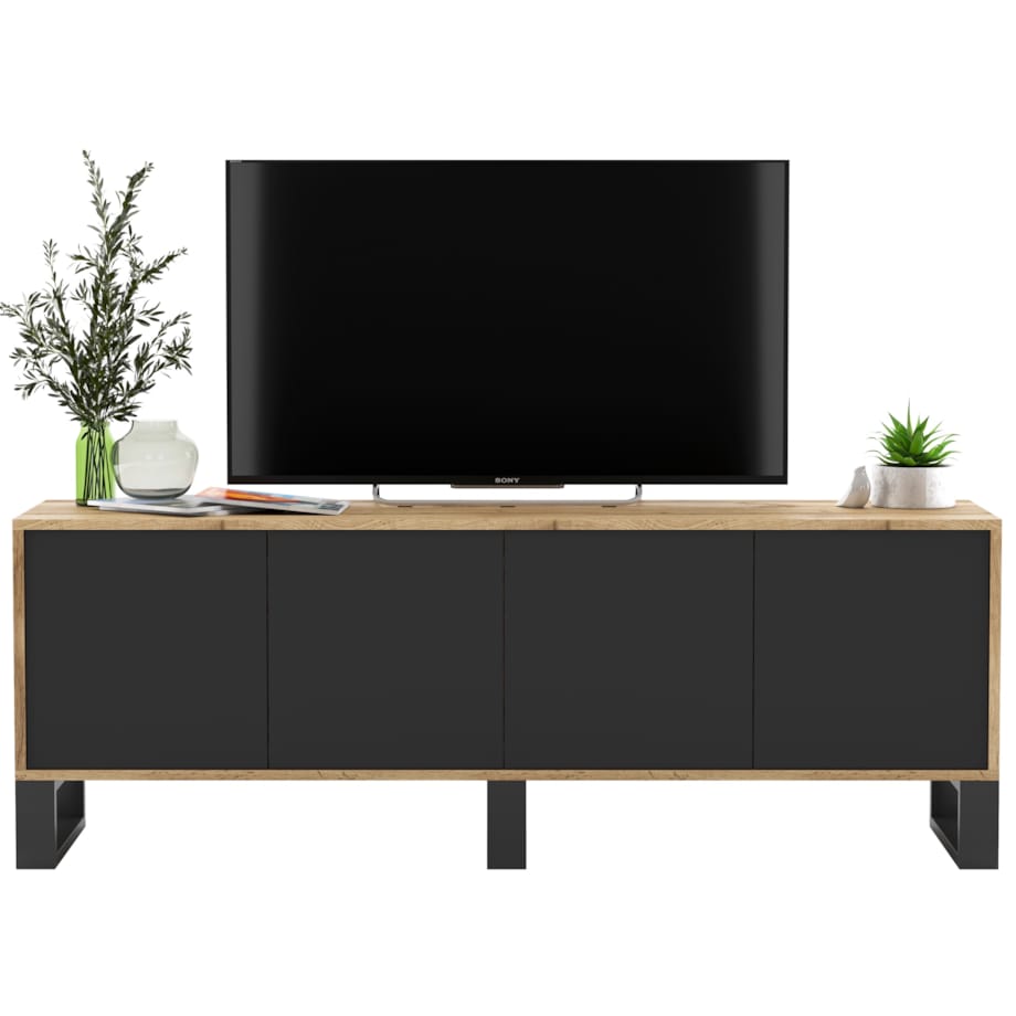 Szafka RTV Loft Komoda Industrialna Dąb Wotan Czarny MAT 150 cm
