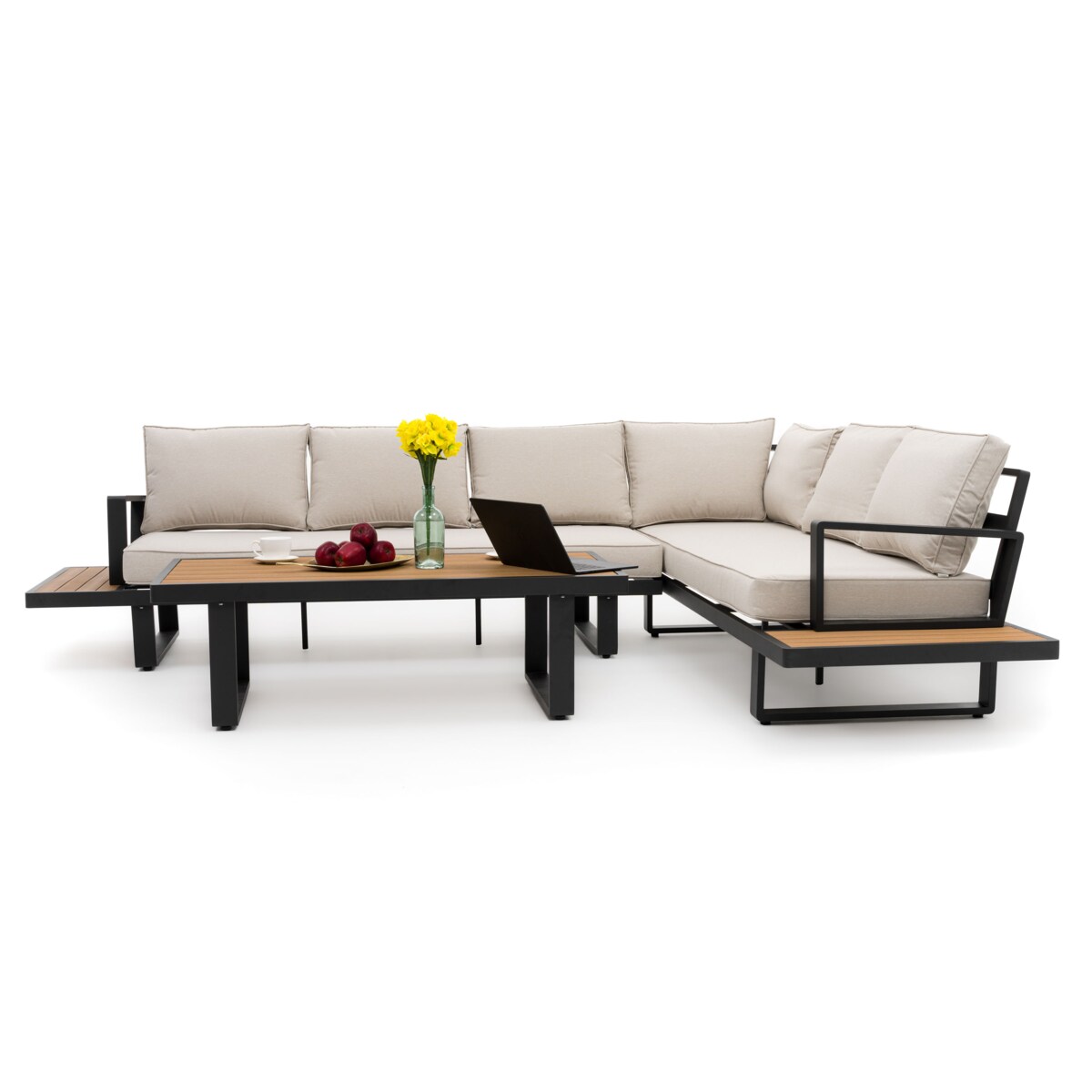 Meble ogrodowe duży narożnik nowoczesny aluminium ATOL grafitowo-beżowy