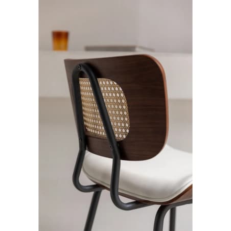 Krzesło barowe z drewna, rattanu i ekoskóry Raysa brązowe