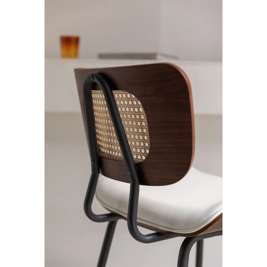 Krzesło barowe z drewna, rattanu i ekoskóry Raysa brązowe