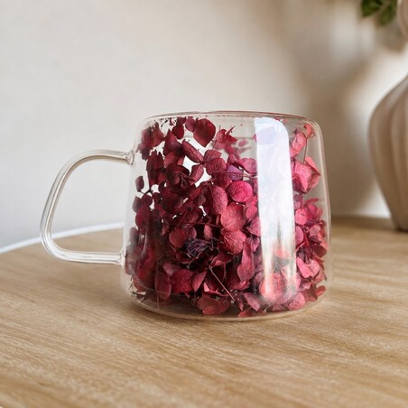 Szklanka termiczna z kwiatami w środku, pełna hortensji, burgund bordo180 ml 1szt SZK219