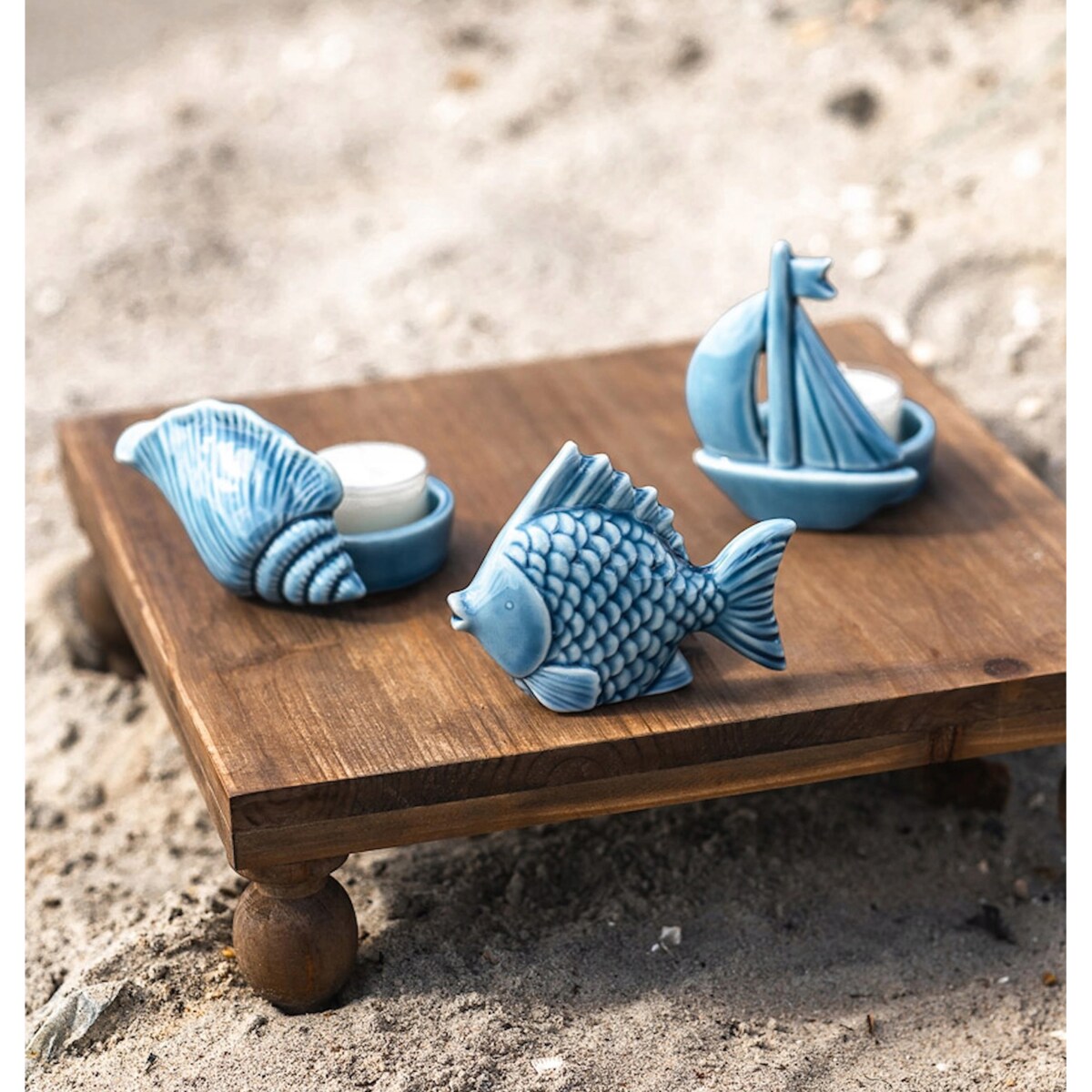 ŚWIECZNIK CERAMICZNY NA TEALIGHT STÓŁ MAŁY MARYNISTYKA RYBA DEKORACJA 10cm