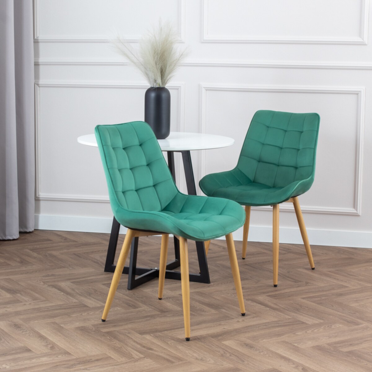 Krzesło tapicerowane do salonu jadalni pikowane welurowe zielone