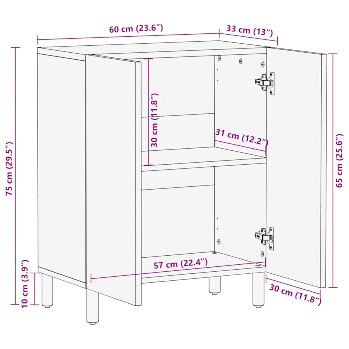 vidaXL Komoda Brązowa 60x33x75 cm Drewno lite Mango