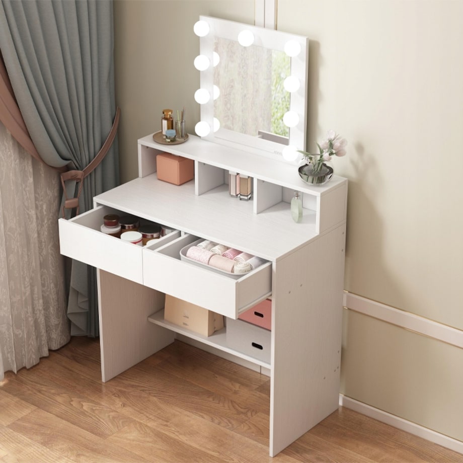 TOALETKA Z LUSTREM LED DO MAKIJAŻU WIZAŻU KOSMETYCZNA NOWOCZESNA LOFT 80 CM