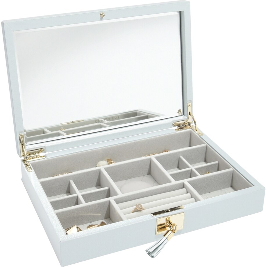 Szkatułka na biżuterię Loves Luxury błękitna z pokrywką i lusterkiem