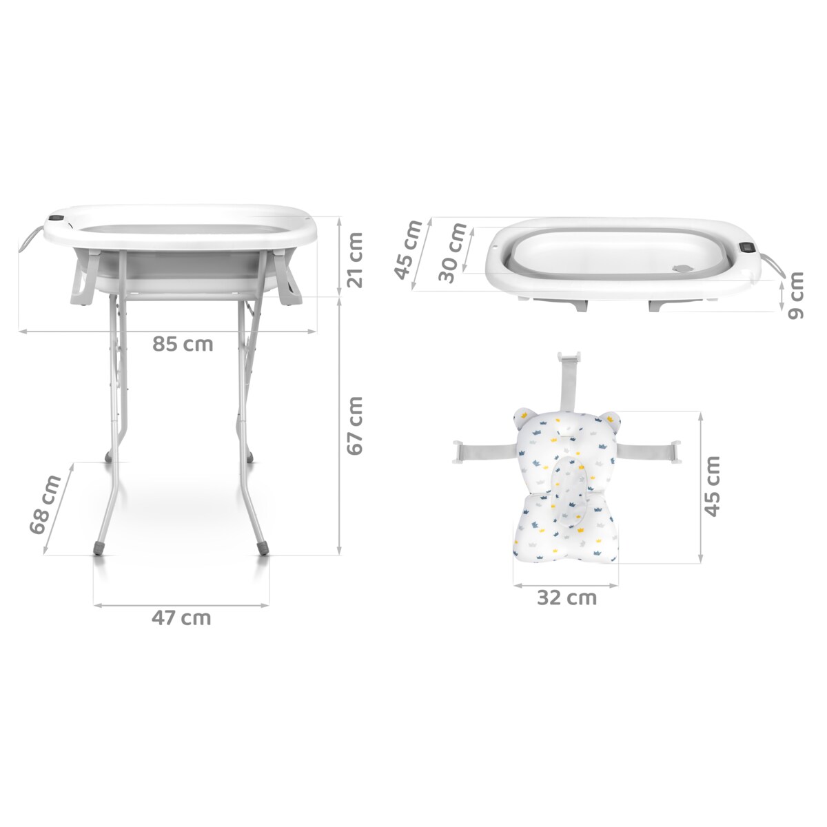 Wanienka składana dla dziecka niemowląt Ricokids termometr LCD poduszka + stojak