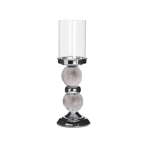 Świecznik szklany 38 cm srebrno-szary PADRE