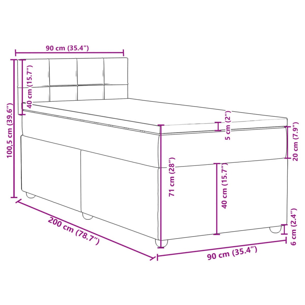 vidaXL Łóżko kontynentalne z materacem, kremowe, tkanina, 90x200 cm