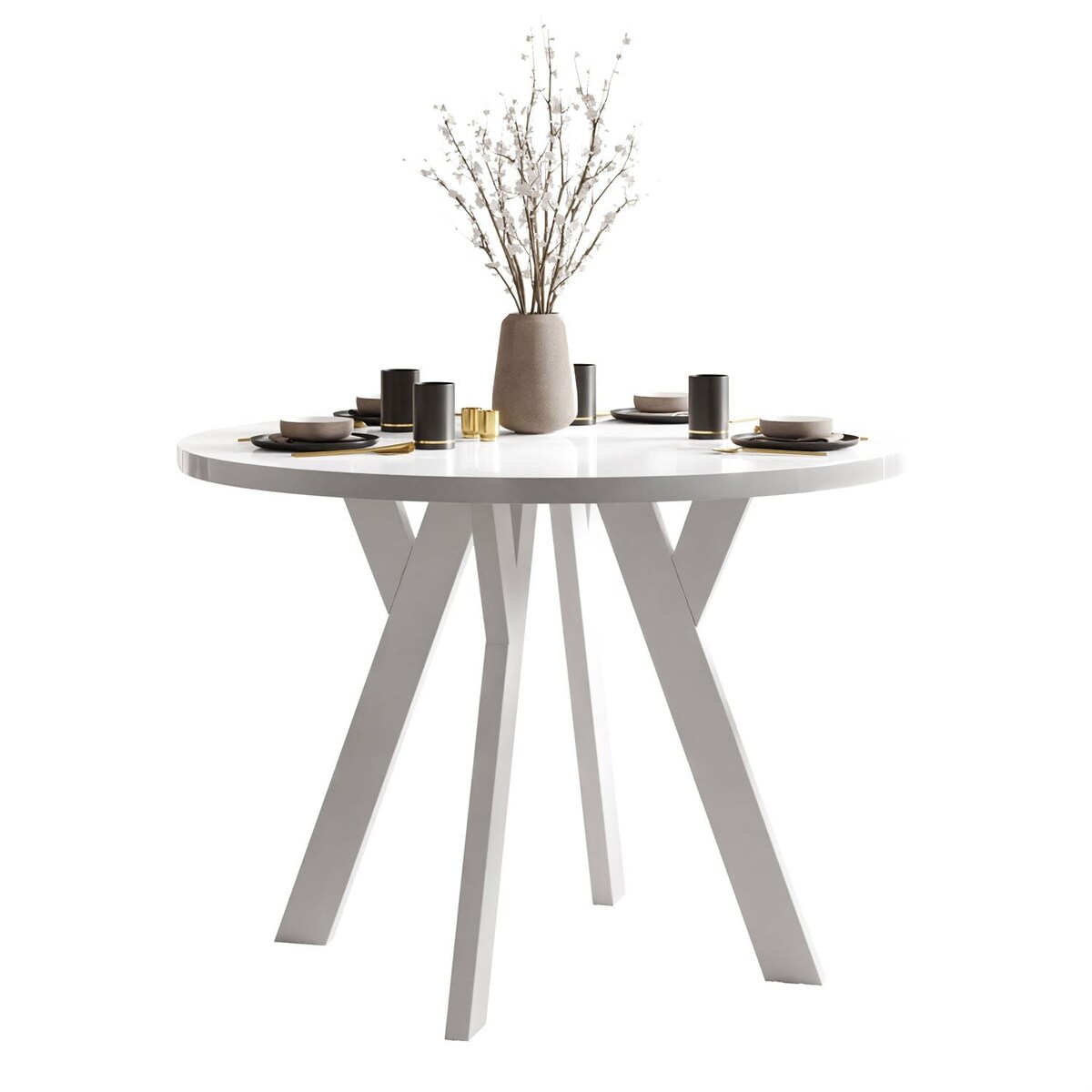 Okrągły stół rozkładany VOLTA GLOSS, nogi białe, blat biały
