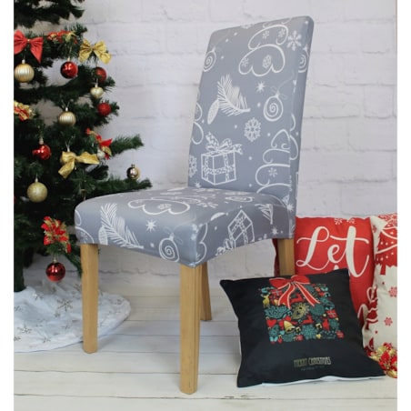 Pokrowiec Na Krzesło Szary Świąteczne Wzory Elastyczny
