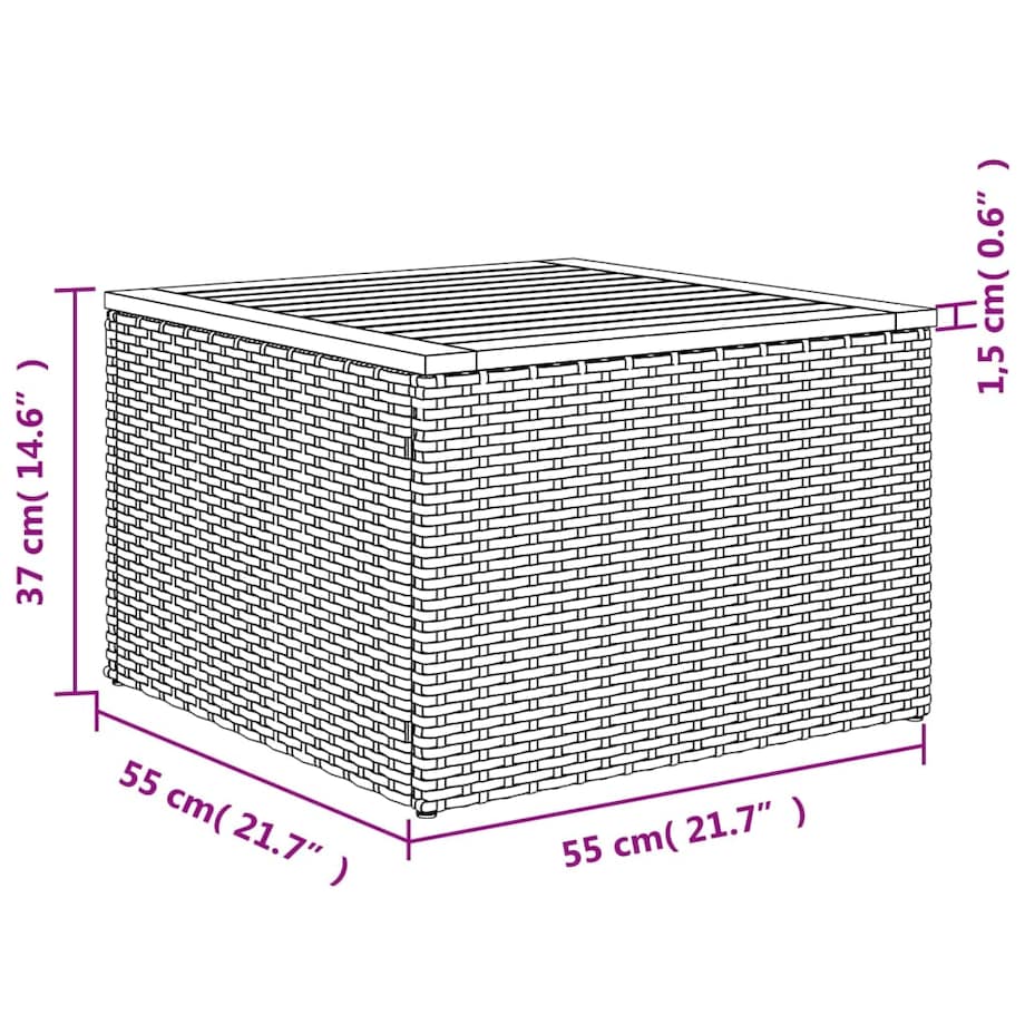 vidaXL Stół ogrodowy, beżowy 55x55x37 cm, rattan PE i drewno akacjowe