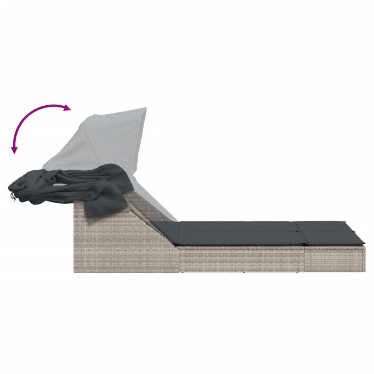 vidaXL Podwójna leżanka z zadaszeniem i poduszkami, jasnoszara