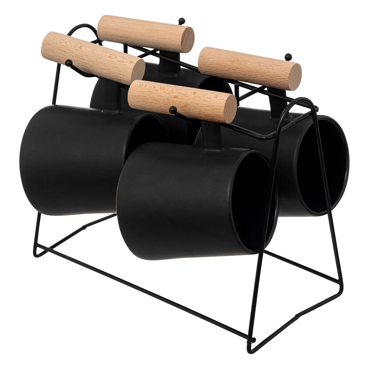 Kubki do kawy czarne na stojaku TRIBECART, 4 sztuki, 220 ml