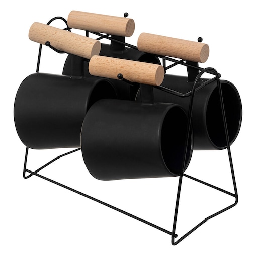 Kubki do kawy czarne na stojaku TRIBECART, 4 sztuki, 220 ml