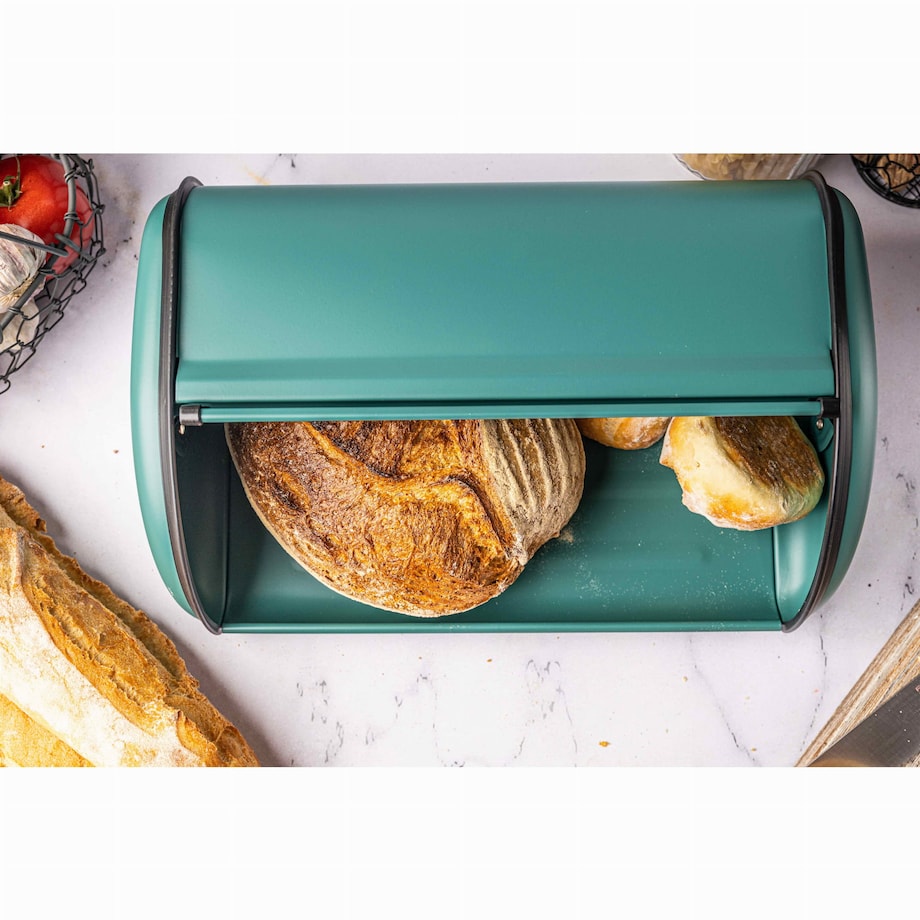 Chlebak stalowy duży 44cm zielony matowy pojemnik na chleb pieczywo bułki KINGHOFF