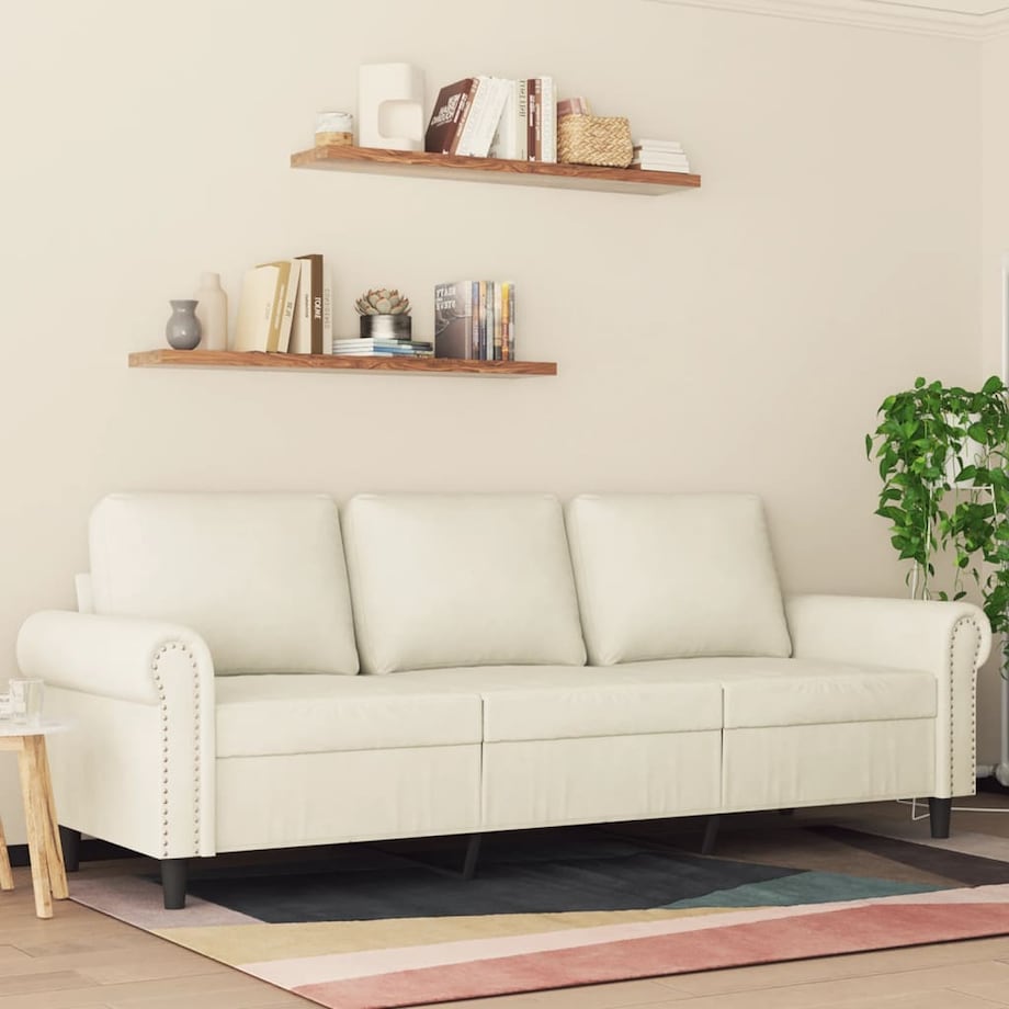 vidaXL Sofa 3-osobowa, kremowy, 180 cm, tapicerowana aksamitem