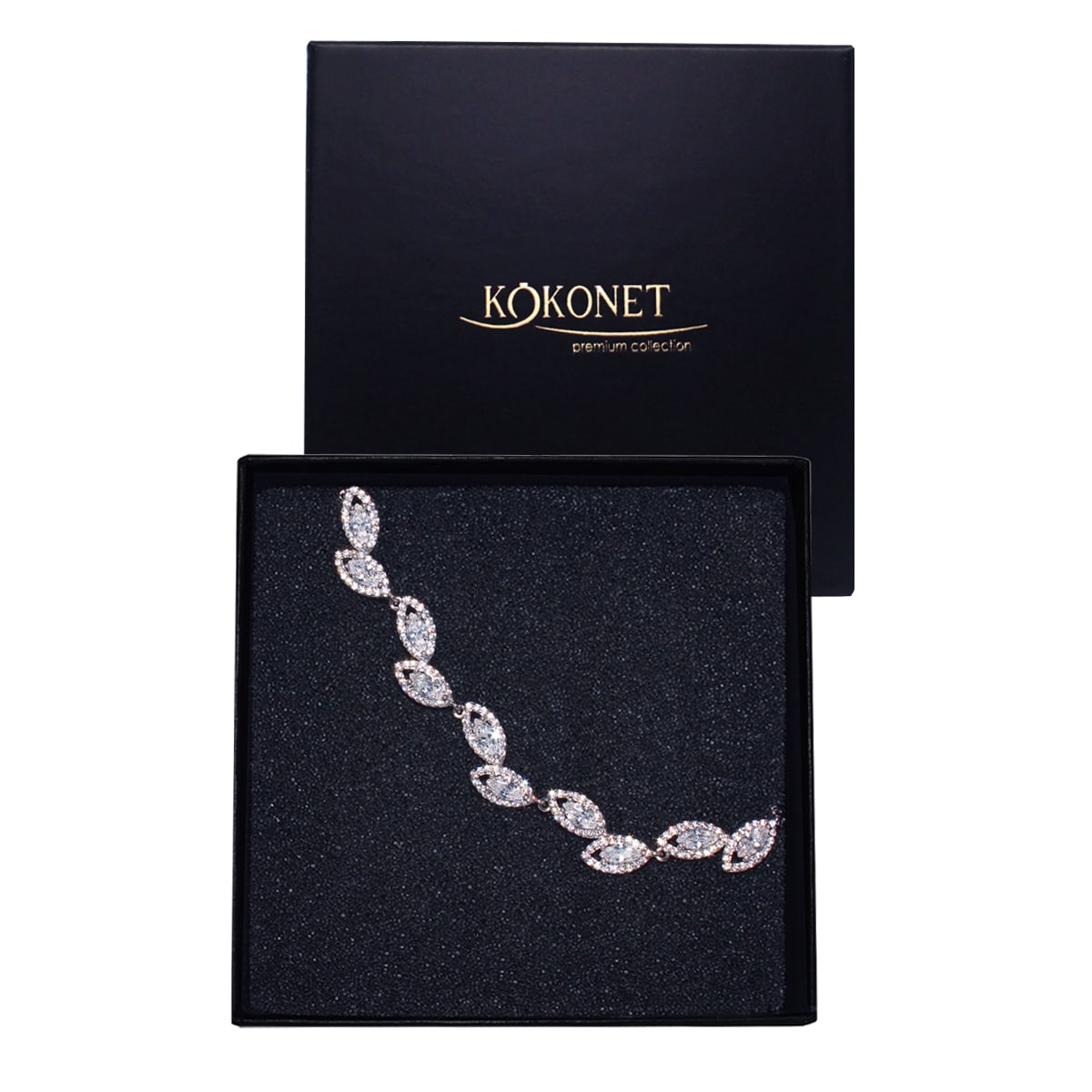 Bransoletka SREBRNA z listkami ślubna Glamour 18cm swarovski