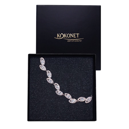 Bransoletka SREBRNA z listkami ślubna Glamour 18cm swarovski