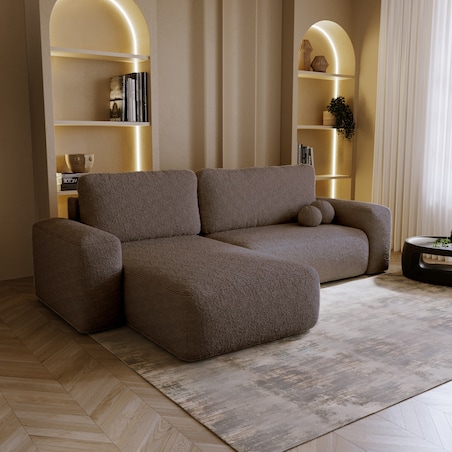 Narożnik Lewy ILO z funkcją spania i pojemnikiem, fioletowo-brązowy