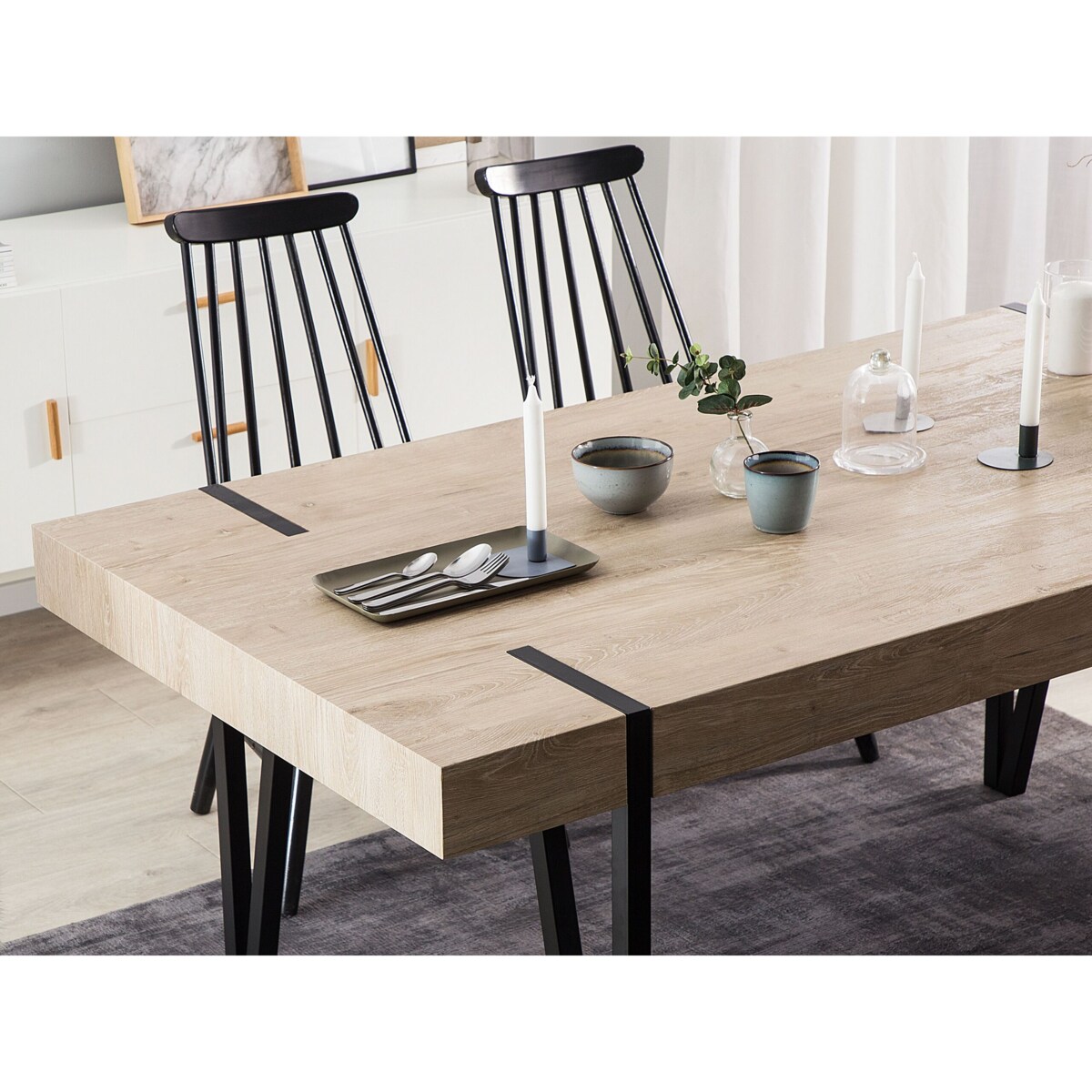 Stół do jadalni 180 x 90 cm jasne drewno z czarnym ADENA