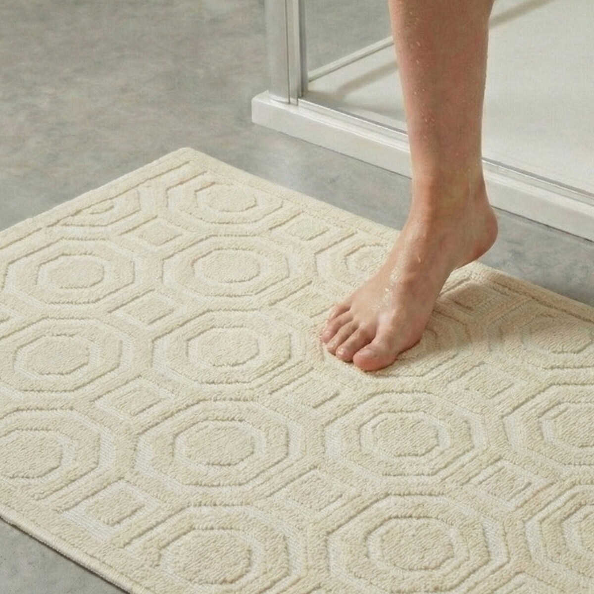 Zestaw 2 szt Dywanik bawełniany 60x90 cm Lino antypoślizgowy egipski do prania pokoju łazienki Geometryczny beżowy