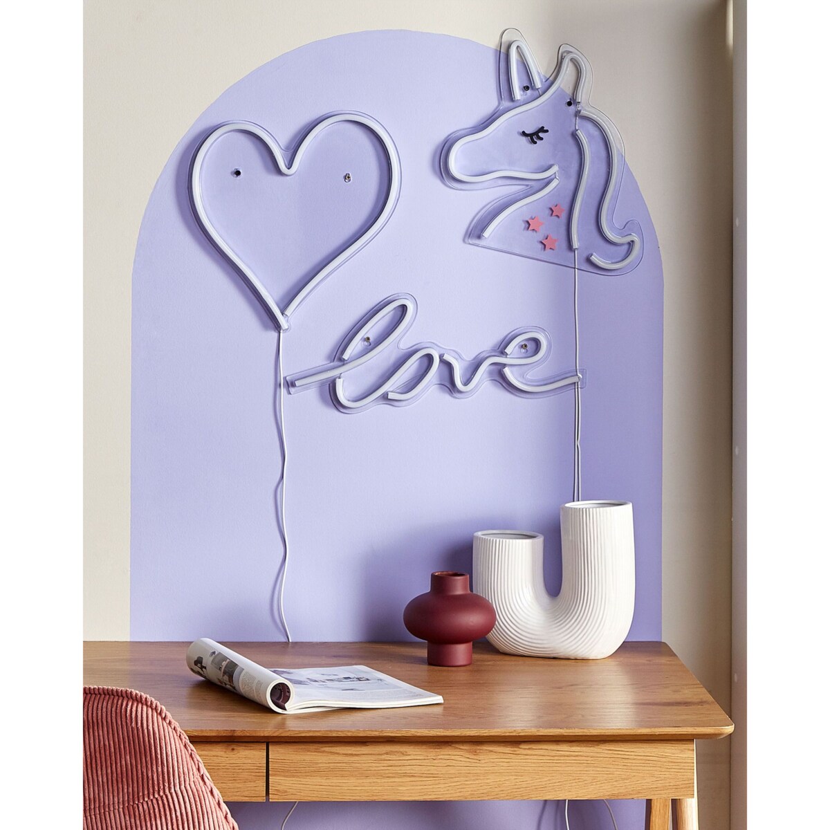 Zestaw 3 neonów ściennych LED różowy SUSIE