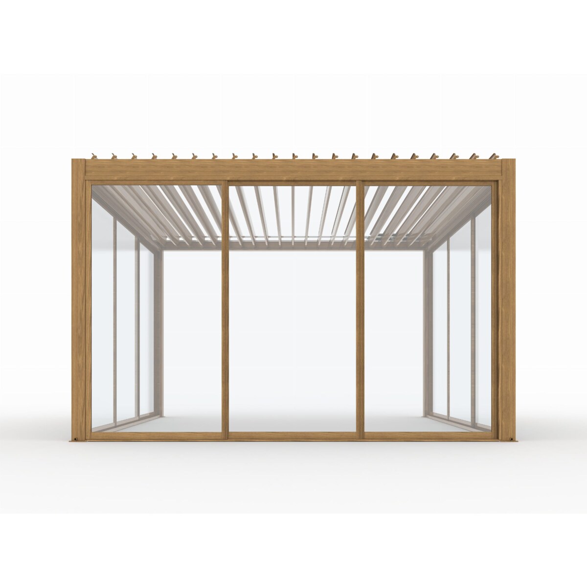 Pergola ogrodowa w kolorze drewna, oświetlenie LED Luxe 4x4m aluminiowa