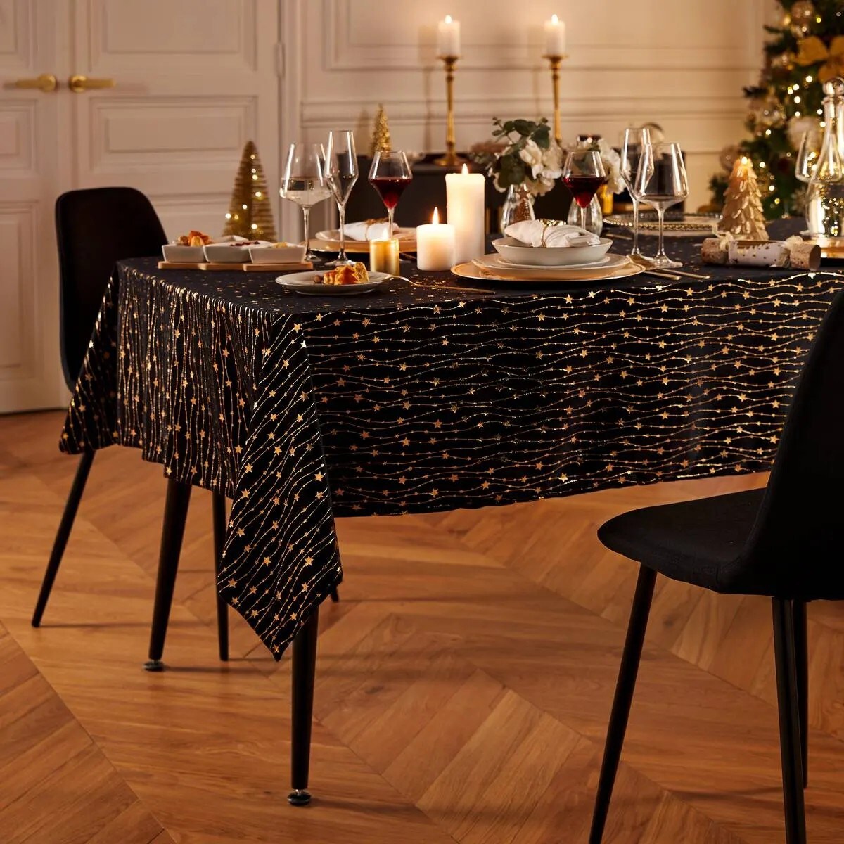 Obrus świąteczny, aksamitny, czarny 140x360 cm