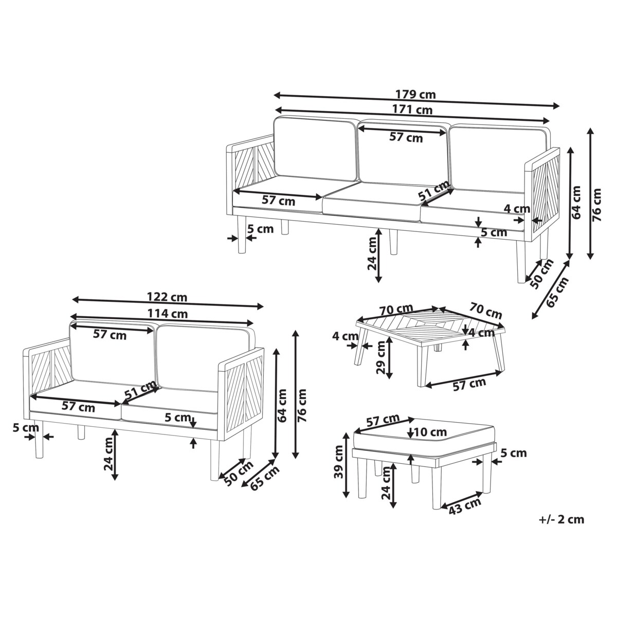 Zestaw ogrodowy ze stolikiem i otomaną dla 5 osób BARATTI Drewno akacjowe Brązowy