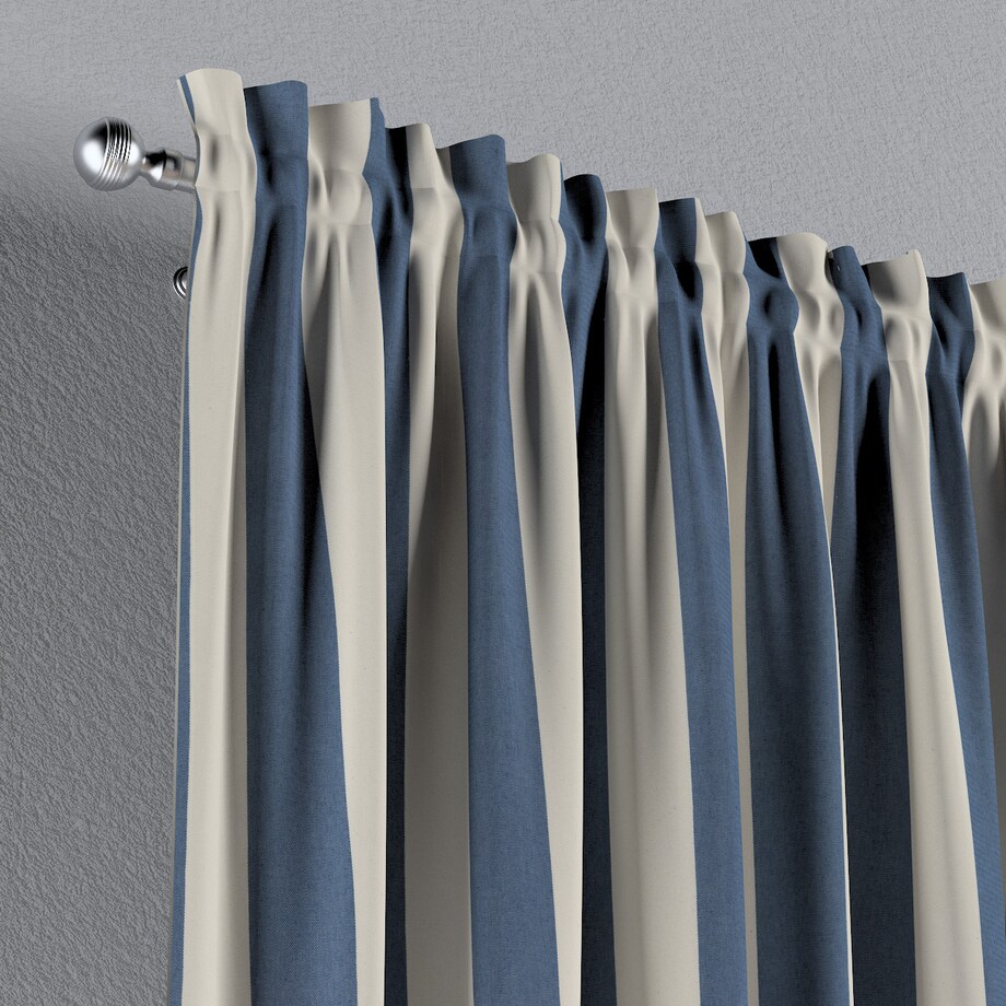 Zasłona na kanale z grzywką 1 szt. 130x245 niebiesko-białe pionowe pasy (5,5cm)