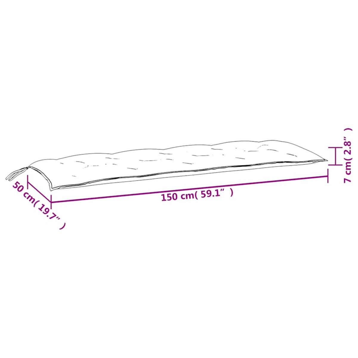 vidaXL Poduszki na ławki ogrodowe, 2 szt., w pasy, 150x50x7 cm